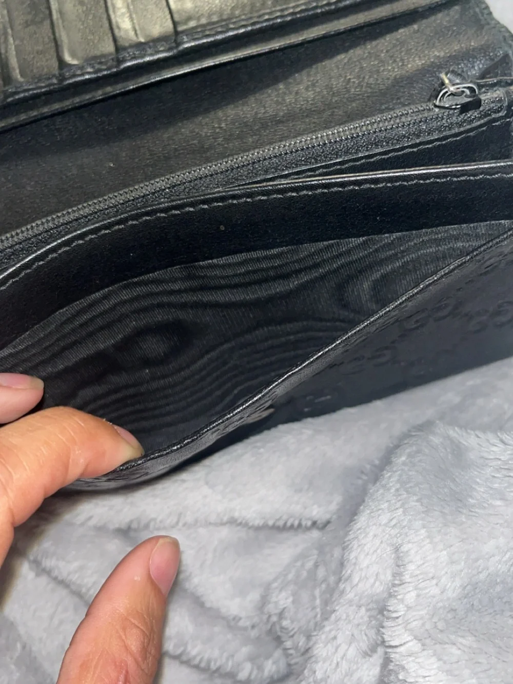 Gucci Black Embossed GG Continental Wallet & comes w/ 1 free mini red GG wallet